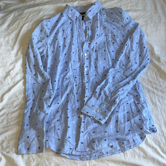 J. Crew Blue Shirt with Black and White Dots - Picture 1 of 6